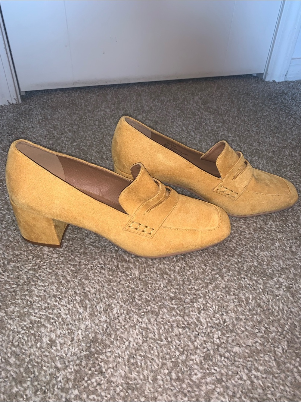 NWT Women's Suede Block Heel Loafers - Mustard Yellow Nordstrom Rack 8